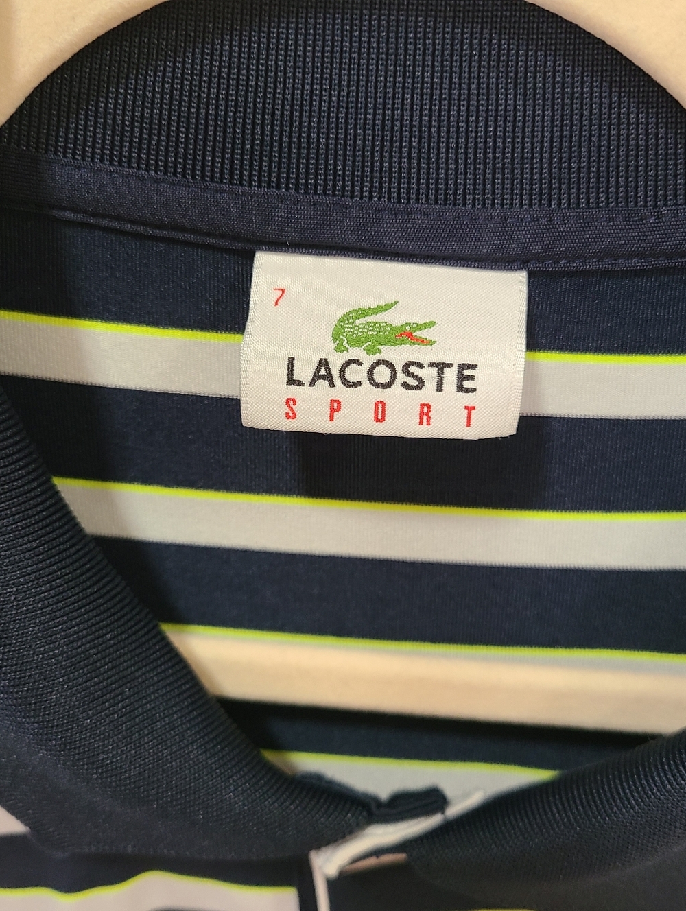 Lacoste Golf Shirt Blue and Neon Green Striped Size 7/XL - Picture 14 of 16